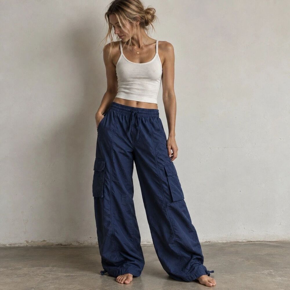 Aerie High Waisted Go For It Baggy Cargo Pants Blue XS